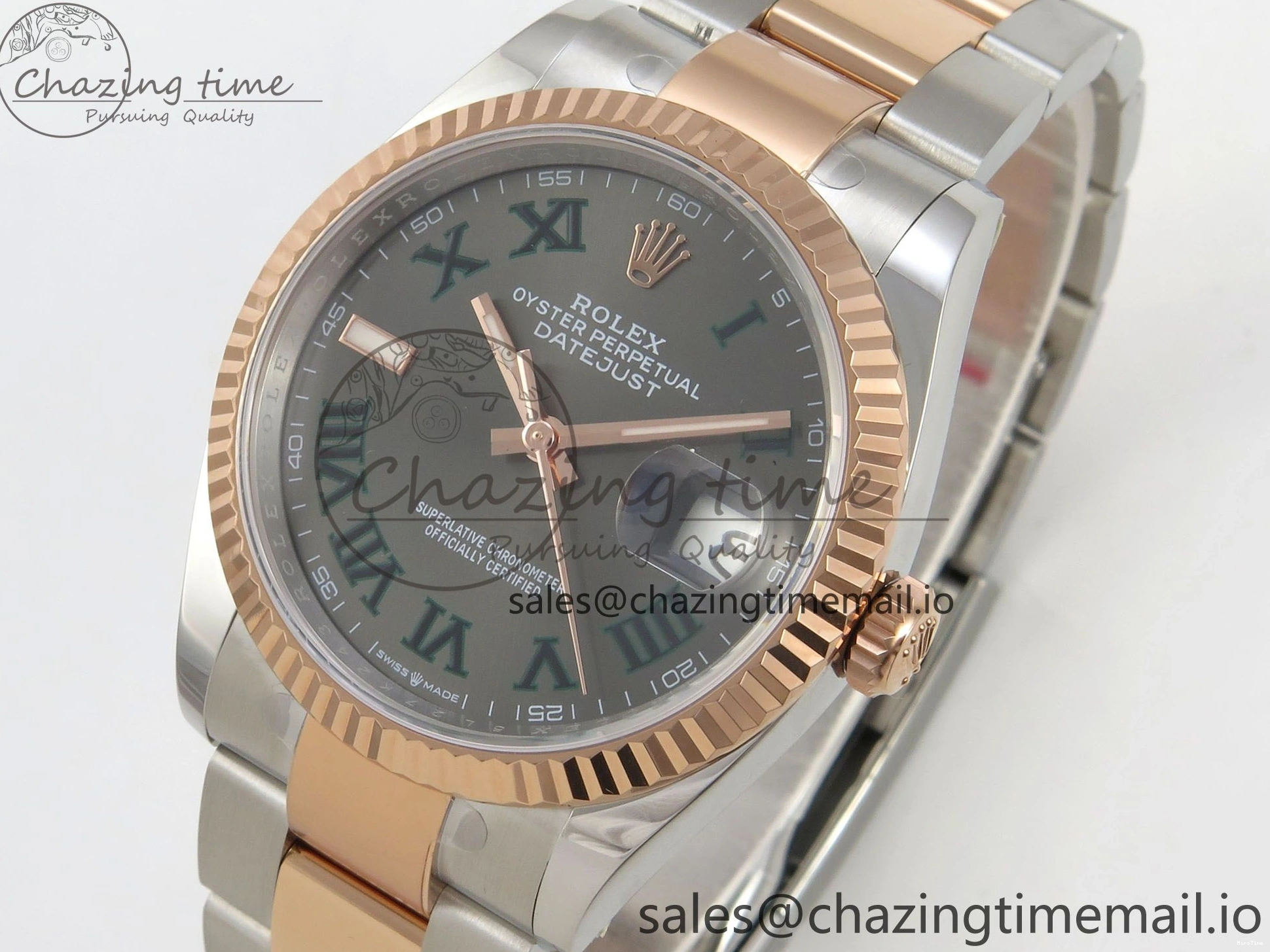 MiroTime 0407 DateJust 36 SS RG ARF 1:1 Best Edition 904L Steel Gray Dial Green Roman on Oyster Bracelet SH Affordable 73